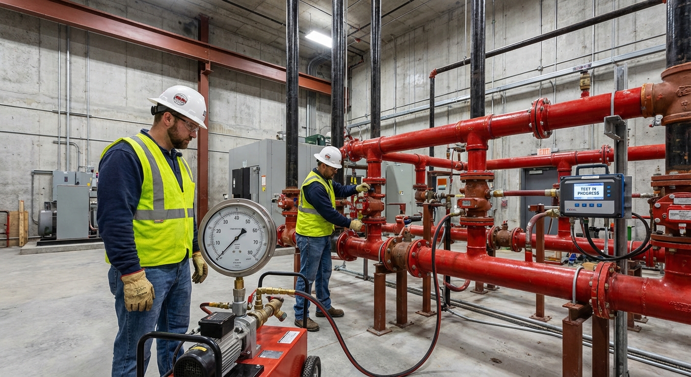 تعبئة شبكة الحريق واختبار الضغط